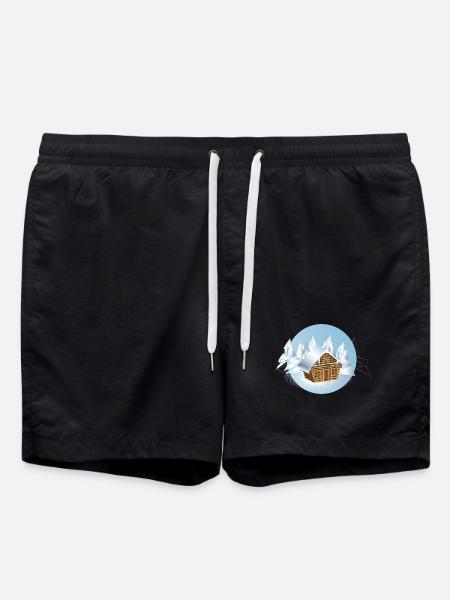 kleine Blockhütte inmitten einer Eislandschaft - Badeshorts - Schwarz