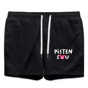 Pistensau Schwein Handschrift Après-Ski Skiurlaub - Badeshorts - Schwarz - Vorne - AI Model Male 185 light (185cm)