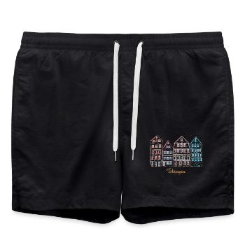 Tübingen, Süddeutschland, Strichzeichnung - Badeshorts - Schwarz - Vorne - AI Model Male 185 light (185cm)
