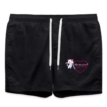 Chat Valentin Coeur - Short de bain - noir - Devant - AI Model Male 185 light (185cm)