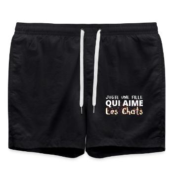 Fille qui aime les chats floral - Short de bain - noir - Devant - AI Model Male 185 light (185cm)