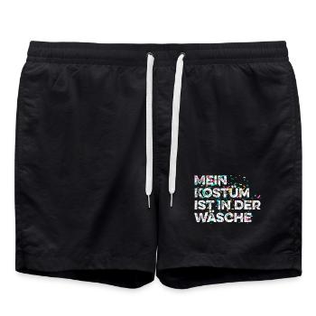 “Mein Kostüm ist in der Wäsche" Karneval - Badeshorts - Schwarz - Vorne - AI Model Male 185 light (185cm)