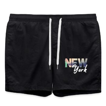 New York Skyline Gradient Text - Badeshorts - Schwarz - Vorne - AI Model Male 185 light (185cm)