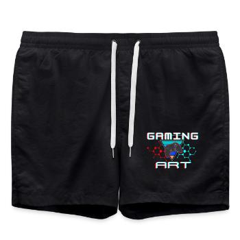 Neon Gaming Art: Controller & Hex Grid - Badeshorts - Schwarz - Vorne - AI Model Male 185 light (185cm)