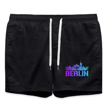Berlin Skyline mit Berliner Wahrzeichen - Badeshorts - Schwarz - Vorne - AI Model Male 185 light (185cm)