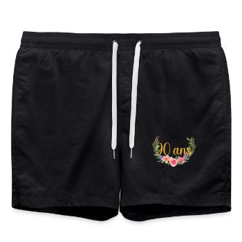 90 Ans Floral Aquarelle Doré - Short de bain - noir - Devant - AI Model Male 185 light (185cm)