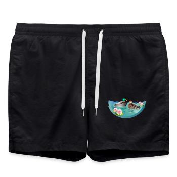 Couple de canards dans un étang aux canards avec nénuphars - Short de bain - noir - Devant - AI Model Male 185 light (185cm)