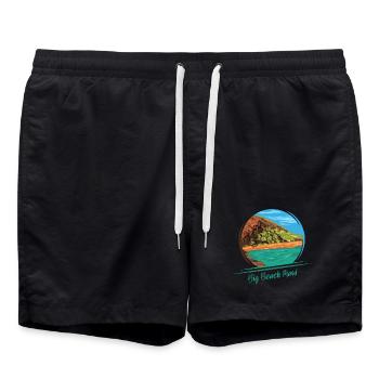 big beach maui island hawaii nature illustration - Swim Trunks - black - Front - AI Model Male 185 light (185cm)