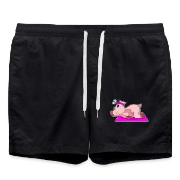 Schwein Yoga Fitness Gymnastik - Badeshorts - Schwarz - Vorne - AI Model Male 185 light (185cm)
