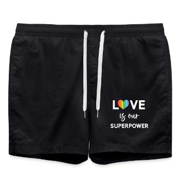 Pride Month - LGBTQ+ Liebe ist unsere Superkraft - Badeshorts - Schwarz - Vorne - AI Model Male 185 light (185cm)