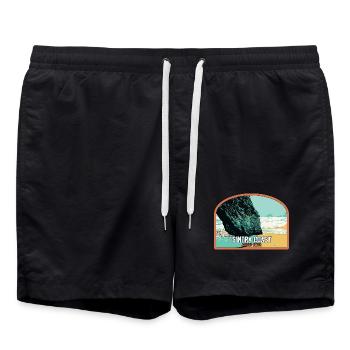 Illustration de la Plage d'Adraga, Sintra Portugal - Short de bain - noir - Devant - AI Model Male 185 light (185cm)