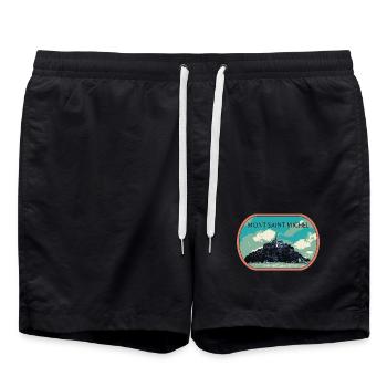 Illustration en bleu et vert du Mont Saint Michel - Short de bain - noir - Devant - AI Model Male 185 light (185cm)