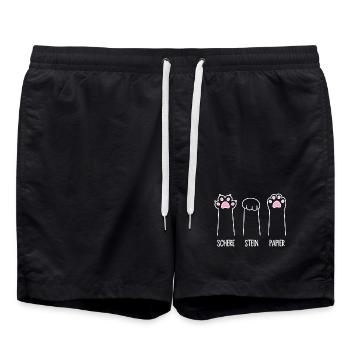 Katze Pfote Katzenpfoten Spiel Schere Stein Papier - Badeshorts - Schwarz - Vorne - AI Model Male 185 light (185cm)