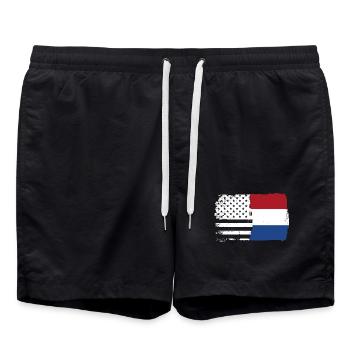 Flaggen-Fusion: Stars Stripes Holländischer Pinsel - Badeshorts - Schwarz - Vorne - AI Model Male 185 light (185cm)