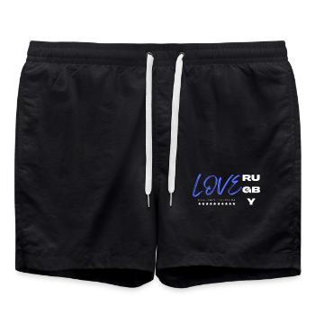Ich liebe Rugby Blau - Badeshorts - Schwarz - Vorne - AI Model Male 185 light (185cm)