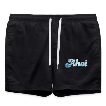Schiff Ahoi Meer Ozean Schnörkelschrift maritim - Badeshorts - Schwarz - Vorne - AI Model Male 185 light (185cm)
