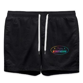 Tshirt joyeux anniversaire ovale bunt - Short de bain - noir - Devant - AI Model Male 185 light (185cm)