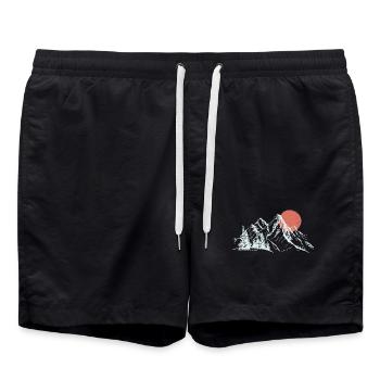 Purpurrote Sonne über schneebedeckten Gipfeln - Badeshorts - Schwarz - Vorne - AI Model Male 185 light (185cm)