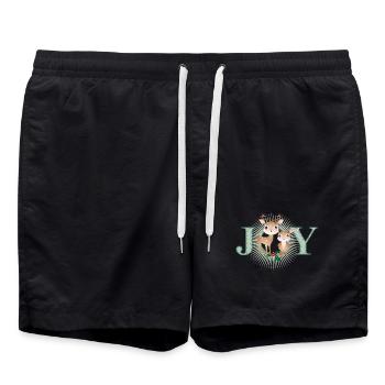 Deux cerfs mignons - joie pour Noël - Short de bain - noir - Devant - AI Model Male 185 light (185cm)