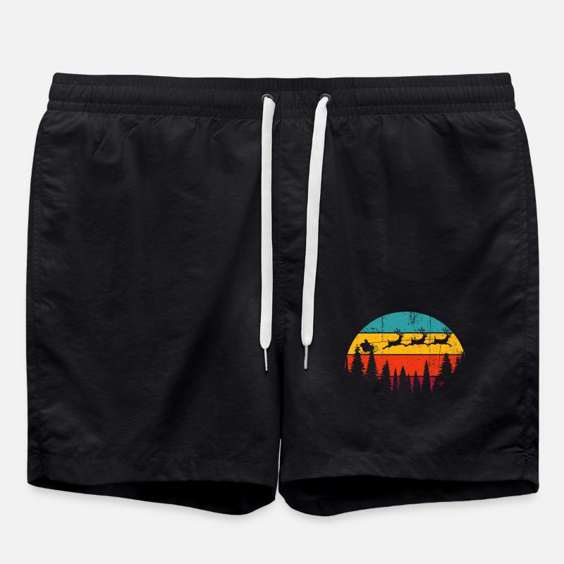 Sunset Wolves Over Pines - Swim Trunks - black