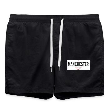 Ortsschild von Manchester - Badeshorts - Schwarz - Vorne - AI Model Male 185 light (185cm)