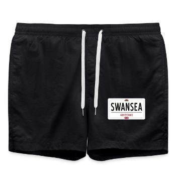 Ortsschild von Swansea - Badeshorts - Schwarz - Vorne - AI Model Male 185 light (185cm)