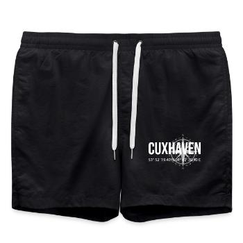 Koordinaten Cuxhaven - Badeshorts - Schwarz - Vorne - AI Model Male 185 light (185cm)