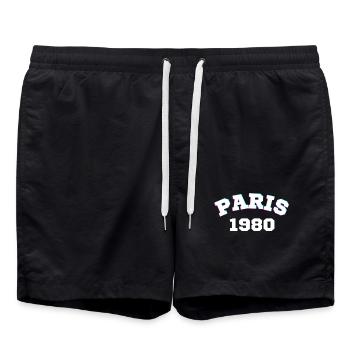 Paris 1980 Design - Badeshorts - Schwarz - Vorne - AI Model Male 185 light (185cm)