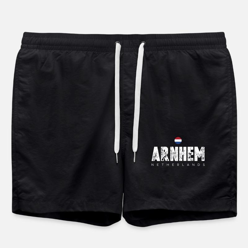 Arnhem Netherlands Distressed Text Logo - Swim Trunks - black