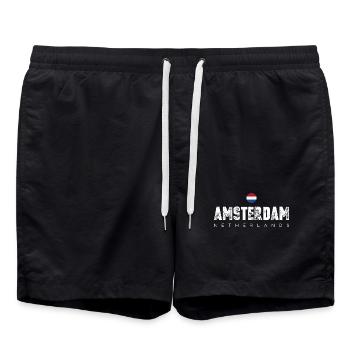 Amsterdam Bold Distressed Typografie - Badeshorts - Schwarz - Vorne - AI Model Male 185 light (185cm)