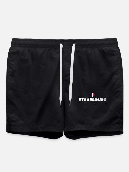 Strasbourg Distressed Flag Typography - Swim Trunks - black