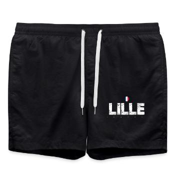 Lille, France, Typographie en détresse - Short de bain - noir - Devant - AI Model Male 185 light (185cm)