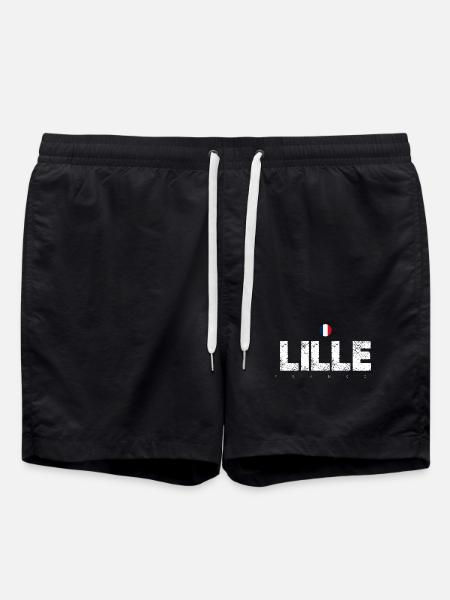 Lille France Distressed Typography - Swim Trunks - black