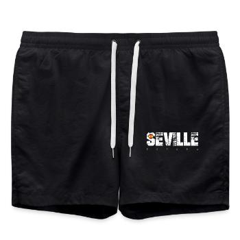 Sevilla Distressed Typografie mit Flagge - Badeshorts - Schwarz - Vorne - AI Model Male 185 light (185cm)