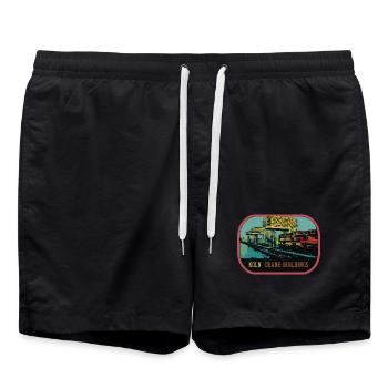 Köln, Die Kranhäuser im Rheinauer Hafen - Badeshorts - Schwarz - Vorne - AI Model Male 185 light (185cm)