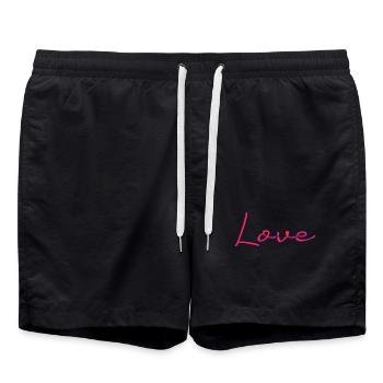 HERZ. HERZ. VALENTINSTAG. LIEBE. LIEBE. PAAR. - Badeshorts - Schwarz - Vorne - AI Model Male 185 light (185cm)