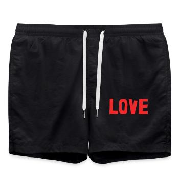 HERZ. HERZ. VALENTINSTAG. LIEBE. LIEBE. PAAR. - Badeshorts - Schwarz - Vorne - AI Model Male 185 light (185cm)