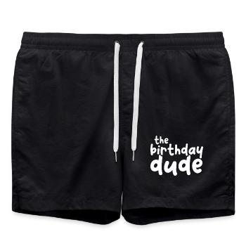 the birthday dude birthday girl saying funny - Swim Trunks - black - Front - AI Model Male 185 light (185cm)