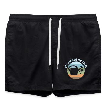 lustige Sprüche Garten Gärtner Regeln retro Logo - Badeshorts - Schwarz - Vorne - AI Model Male 185 light (185cm)
