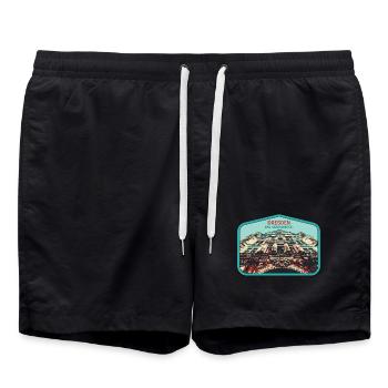 Illustration: Georgentor, Dresden - Badeshorts - Schwarz - Vorne - AI Model Male 185 light (185cm)