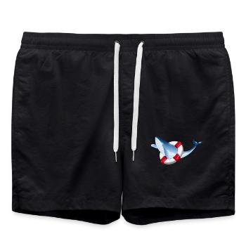 Poisson baleine bleu vif avec bouée de sauvetage - Short de bain - noir - Devant - AI Model Male 185 light (185cm)