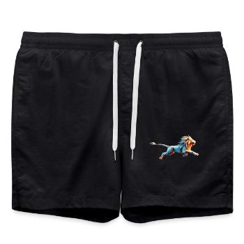 lion qui court origami géométrique 3d - Short de bain - noir - Devant - AI Model Male 185 light (185cm)
