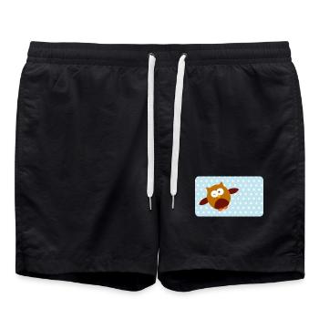 Drôle de hibou avec astérisque bleu | Personnalisable - Short de bain - noir - Devant - AI Model Male 185 light (185cm)