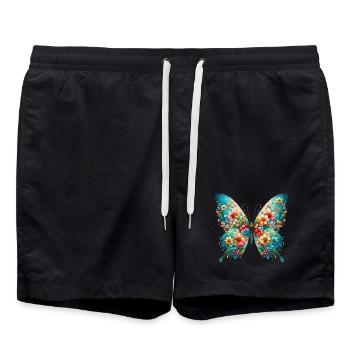 Butterfly decorated with flowers - Swim Trunks - black - Front - AI Model Male 185 light (185cm)