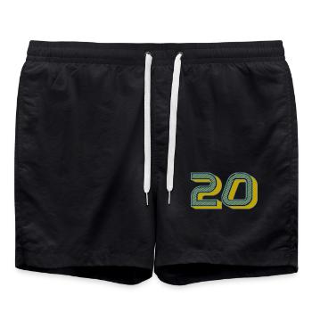 20. 20 JAHRE. 20-JÄHRIGES JUBILÄUM. 20-JÄHRIGES JUBILÄUM. - Badeshorts - Schwarz - Vorne - AI Model Male 185 light (185cm)
