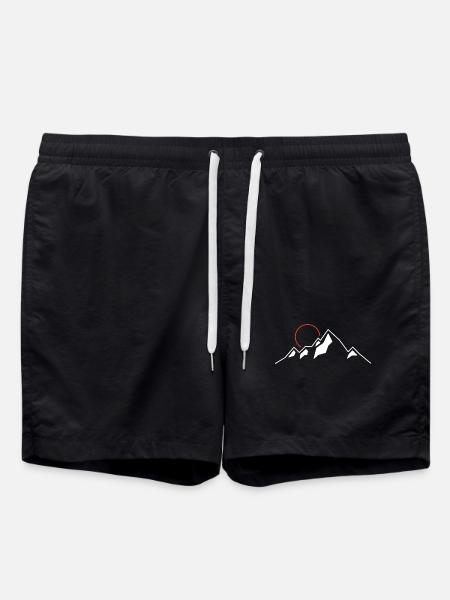 Crimson Sun Over Alpine Peaks - Swim Trunks - black
