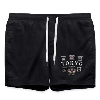 Tokyo, Japan Hand Drawing, of Shrines in Tokyo - Swim Trunks - black - Front - AI Model Male 185 light (185cm)