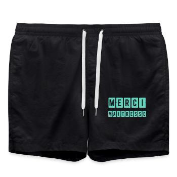 MISTRESS. MASTER. THANK YOU. THANK YOU MISTRESS - Swim Trunks - black - Front - AI Model Male 185 light (185cm)