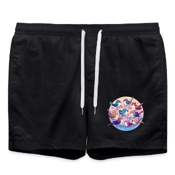 Les oiseaux chantent sur des partitions - Short de bain - noir - Devant - AI Model Male 185 light (185cm)