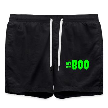 Bold Green 'My Love' Birthday Text Design - Swim Trunks - black - Front - AI Model Male 185 light (185cm)